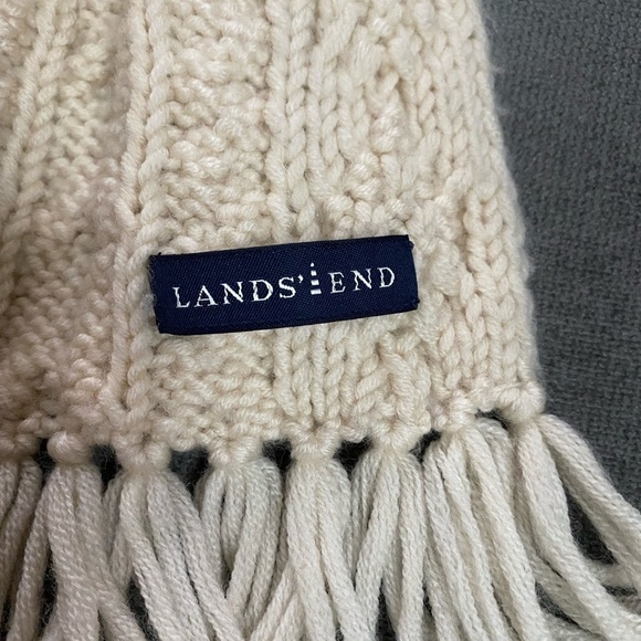Lands End Ivory Cable Knit Unisex Wool Blend Scarf - Picture 4 of 5